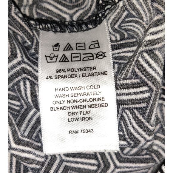 Tahari Black & White Top Short Sleeve Women's SIZE L LARGE Silver- Tone Accents - Picture 9 of 10